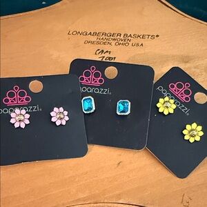 NWT Women’s Paparazzi Floral and Gem Earrings - Pink, Blue, Yellow just under 1”